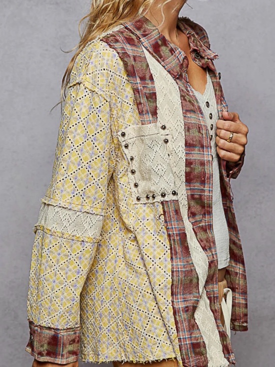 POL Tops - POL Red Brick Mixed Print Oversized Button Down Shirt